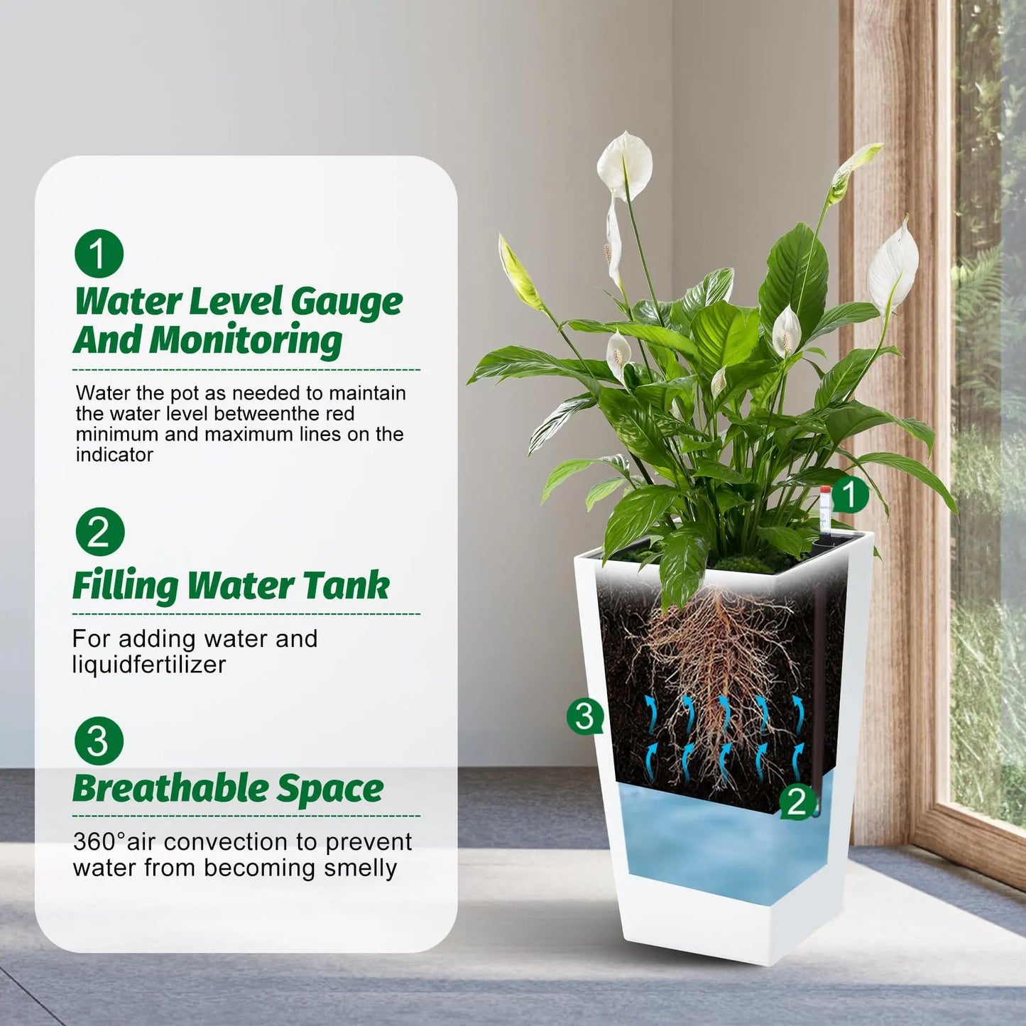 HiMISS Self Watering Planters Set Indoor Outdoor Flower Pots With Drainage
