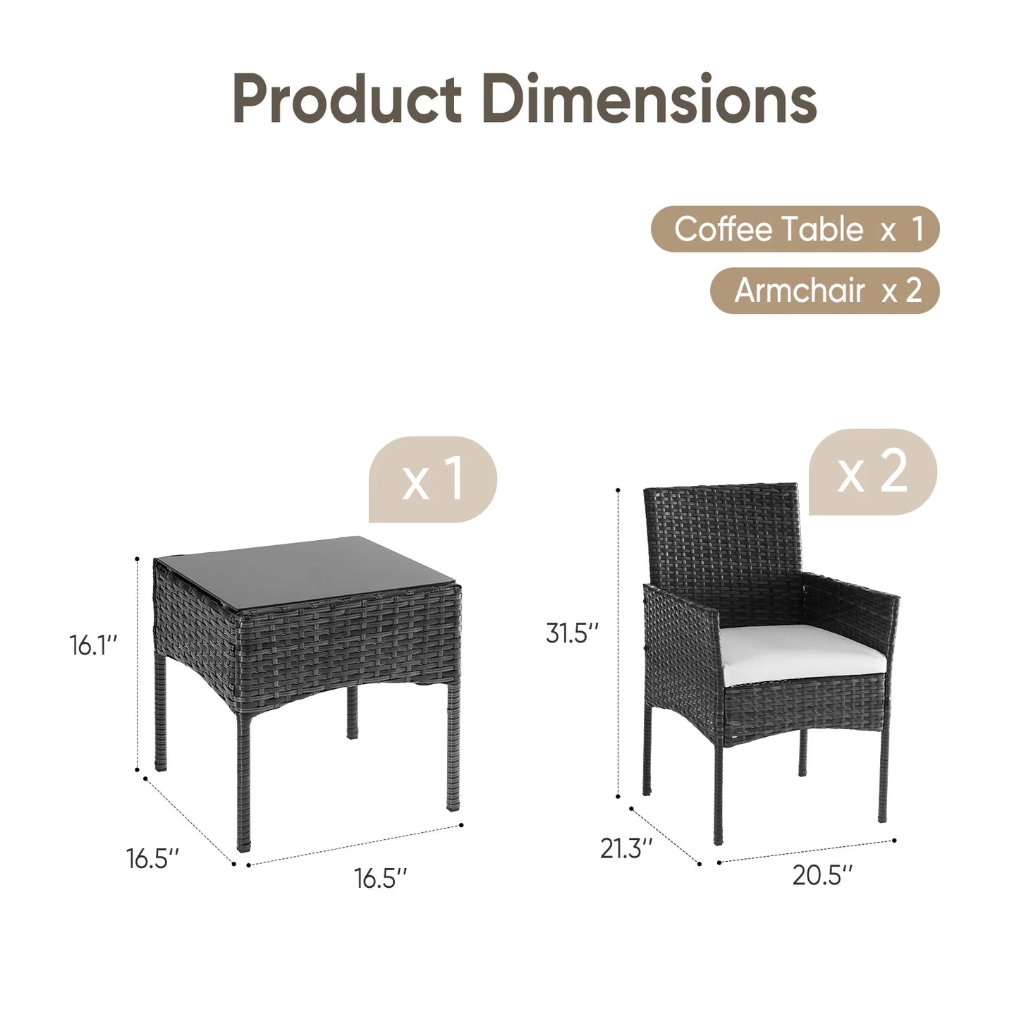 Jhk Outdoor All Weather Wicker Bistro Set With Cushions