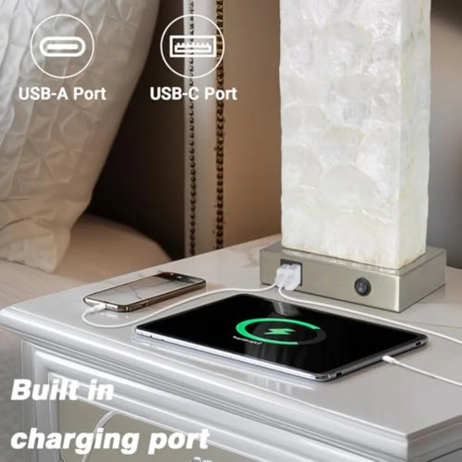 Coastal Sea Shell Table Lamp With Usb Charging Port
