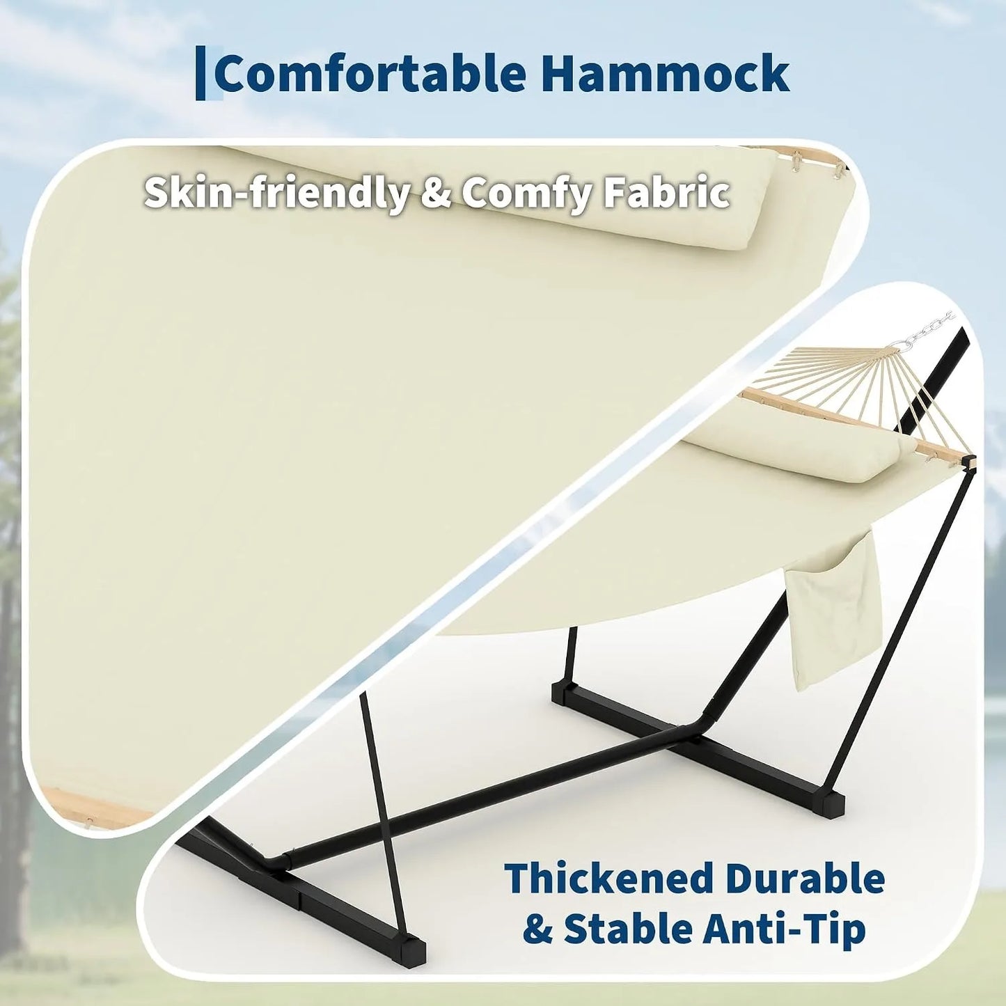 Premium Double Hammock With Sturdy Stand And Comfortable Pillow