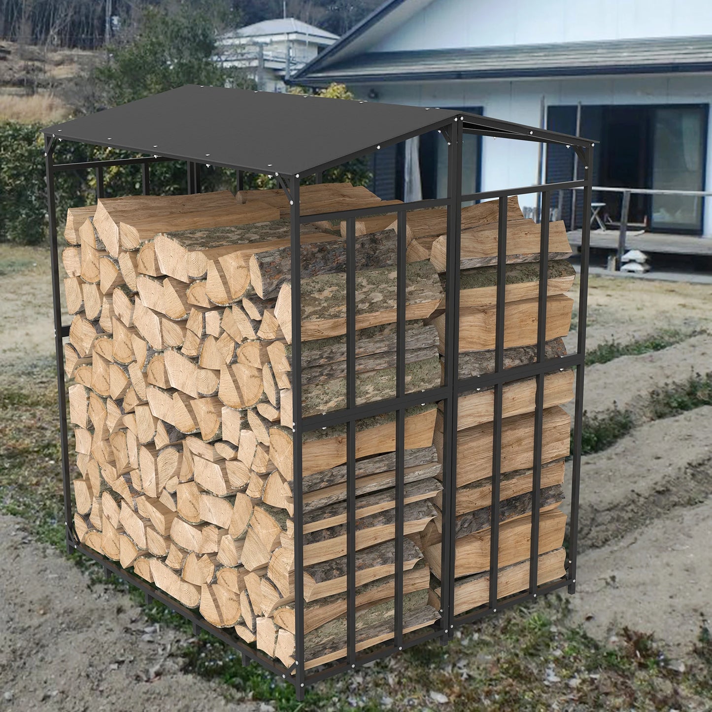 Heavy Duty Outdoor Firewood Storage Rack With Waterproof Cover