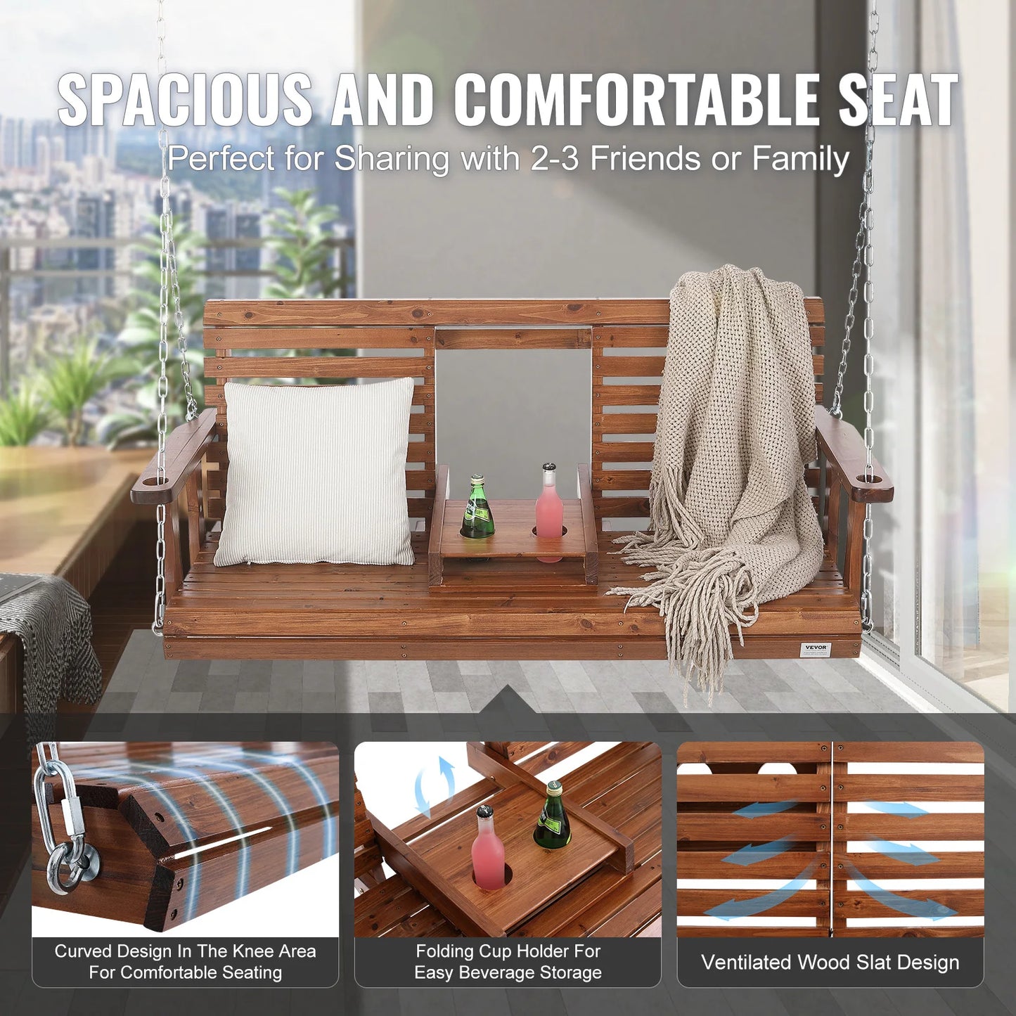 Succebuy Cedar Wood Outdoor Porch Swing Patio Garden Bench