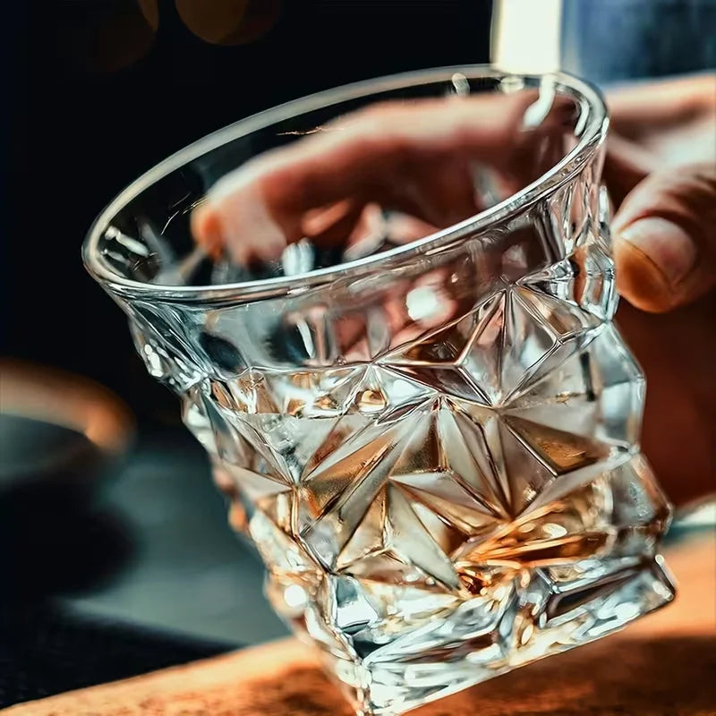 Elegant Diamond Pattern Whiskey Glasses For Bourbon Scotch And Cocktails