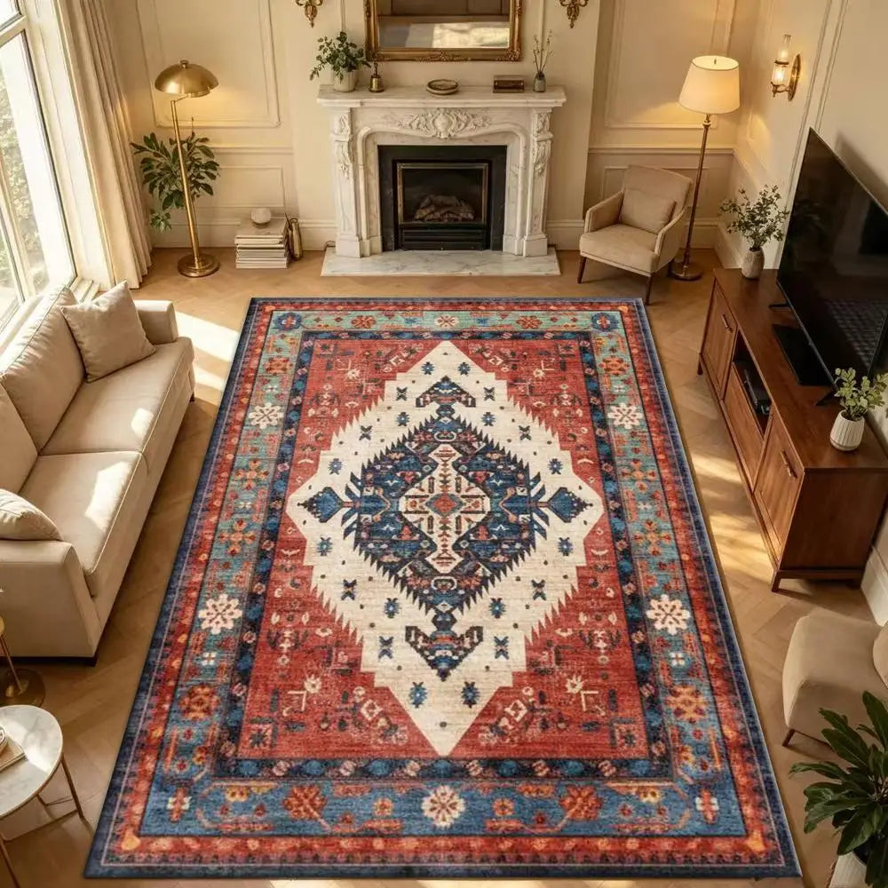 Soft Polyester Tribal Diamond Machine Washable Indoor Floor Mat