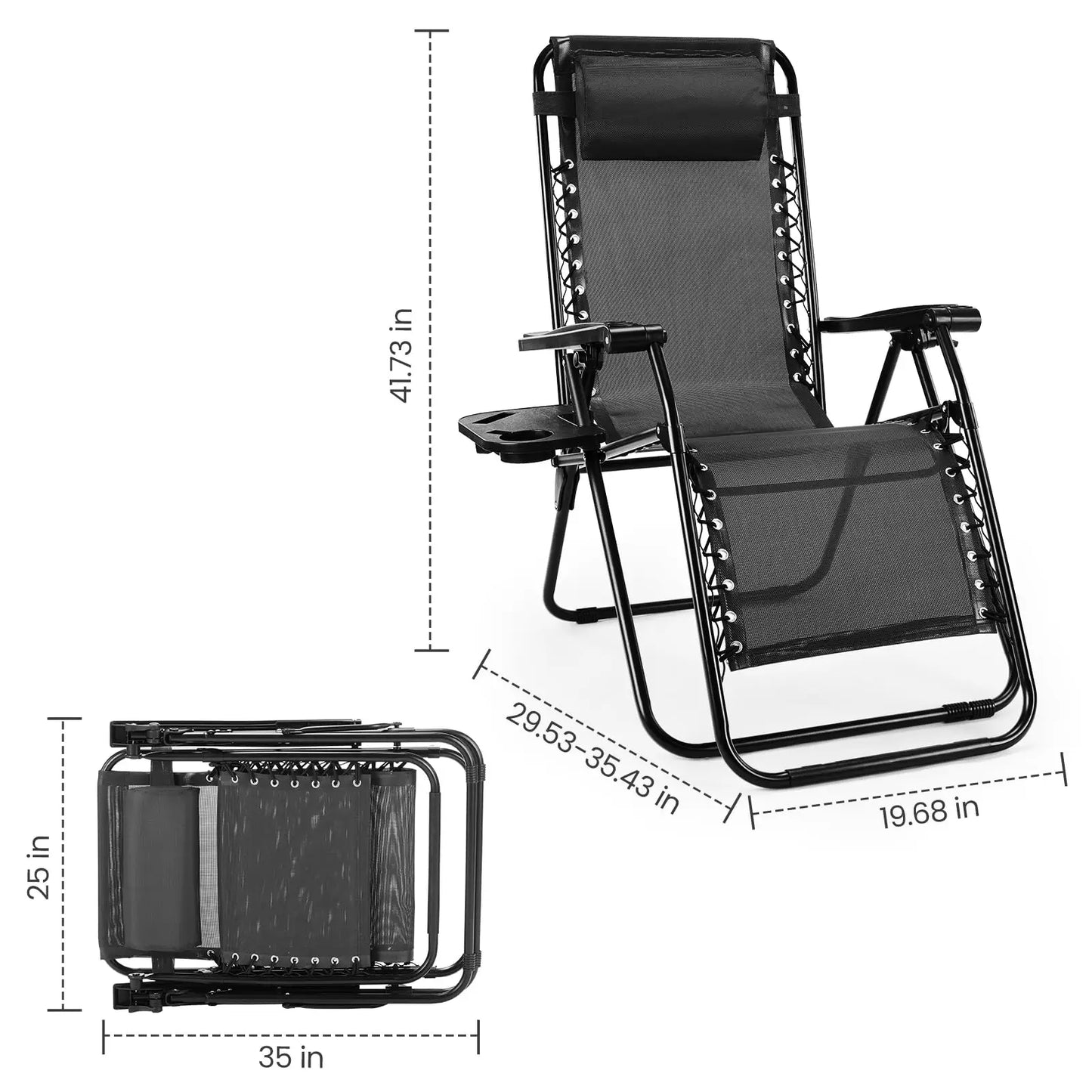 JHK Zero Gravity Outdoor Lounge Chair With Adjustable Pillow
