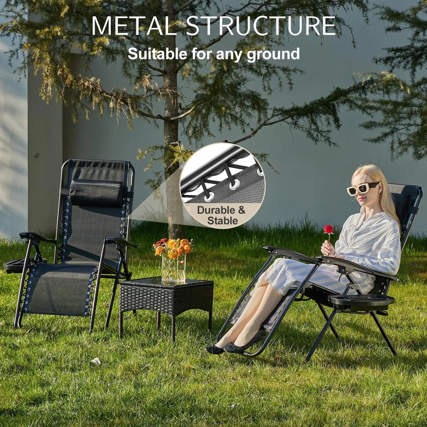 JHK Zero Gravity Outdoor Lounge Chair With Adjustable Pillow