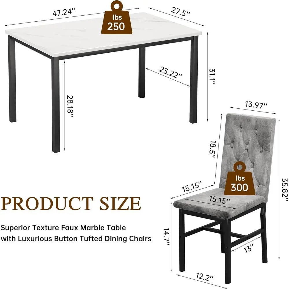 Modern Wooden Dining Table With Four Button Tufted Chairs