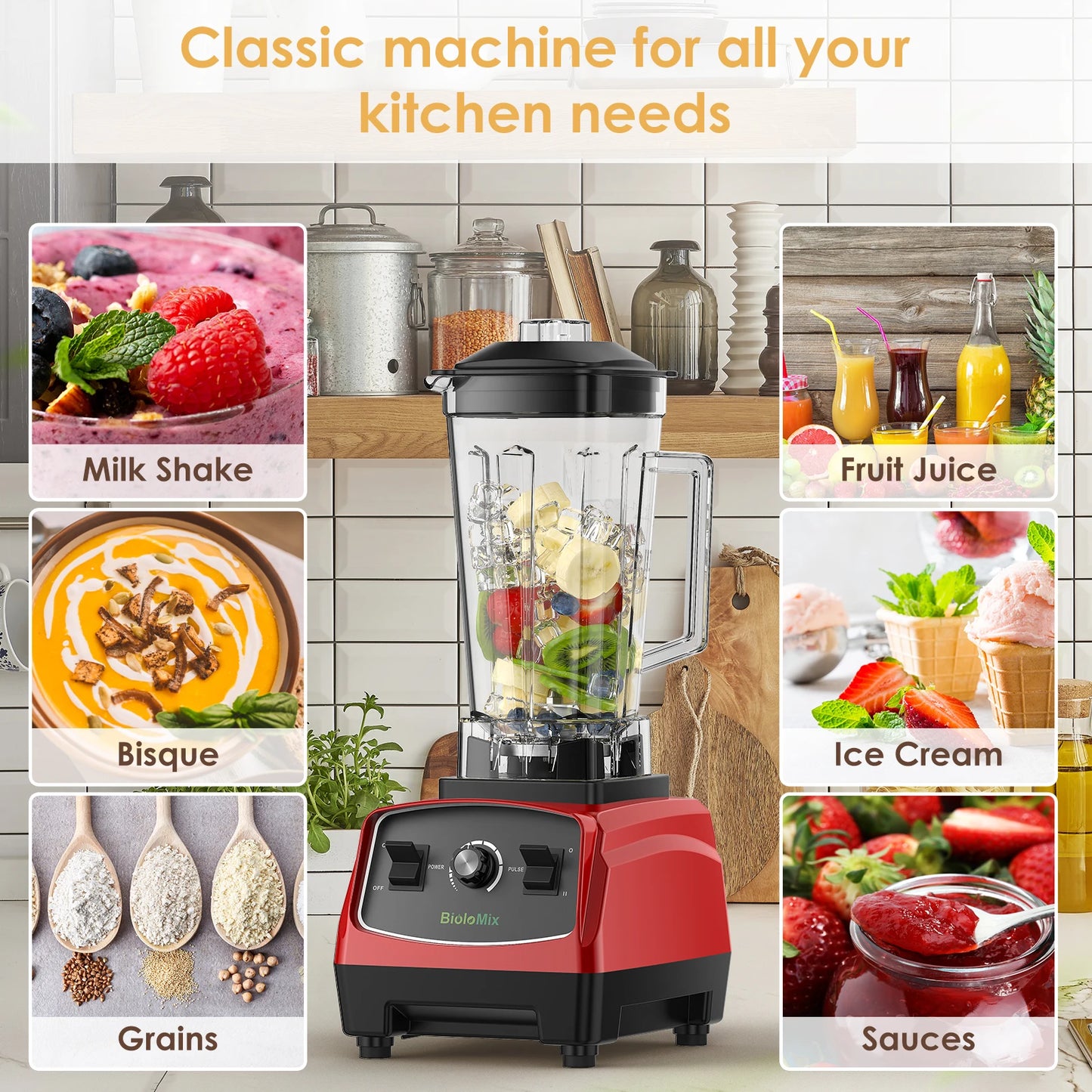 Biolomix Commercial 2200W Blender For Smoothies And Food Processing