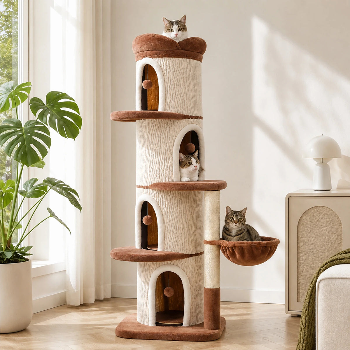 P Premium Indoor Cat Tower Featuring Four Large Cozy Condos