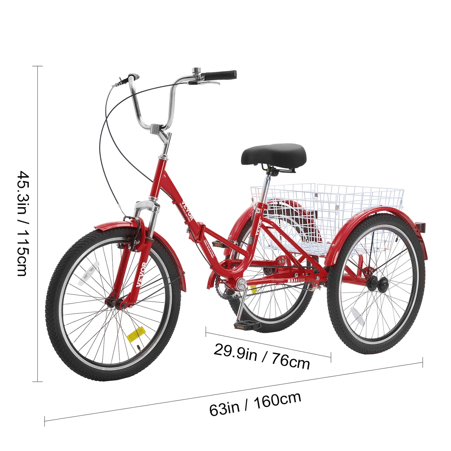 Folding Adult Tricycle Carbon Steel Three Wheel Bicycle