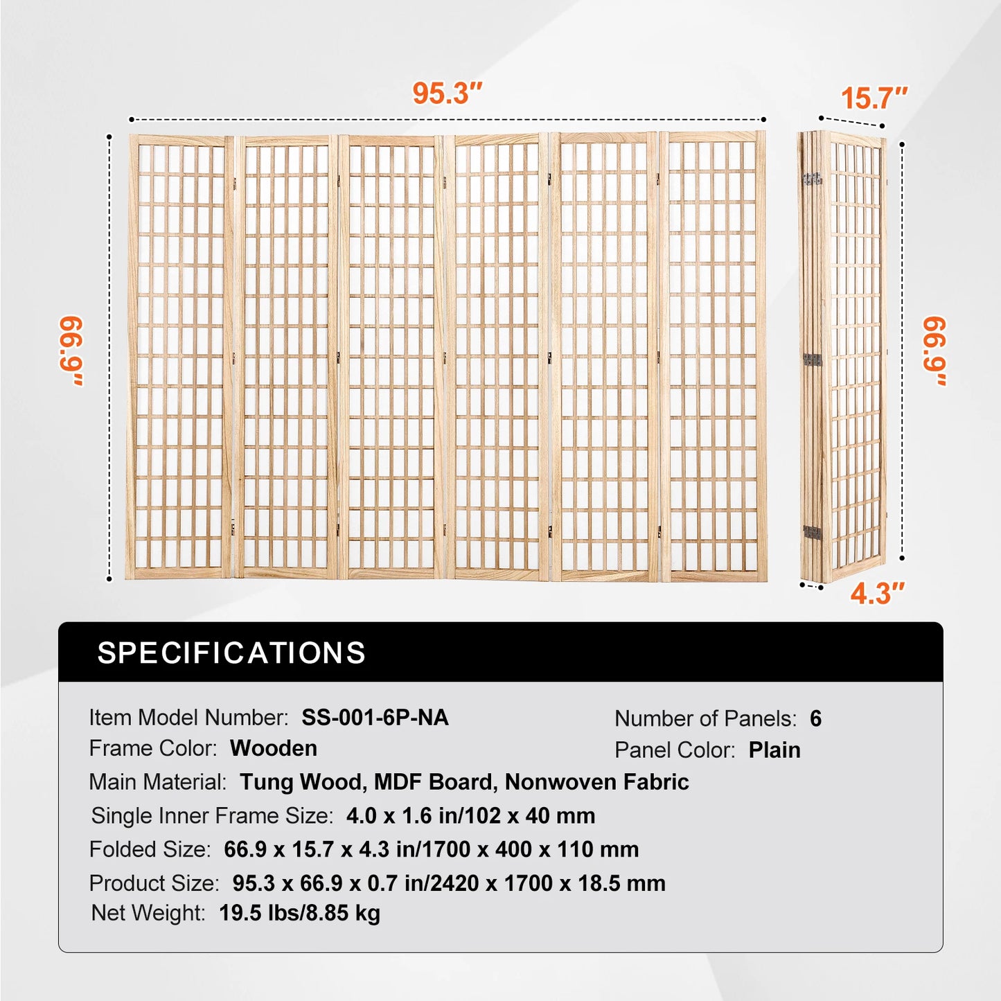 SucceBuy Wood Folding Privacy Screen Portable Room Divider