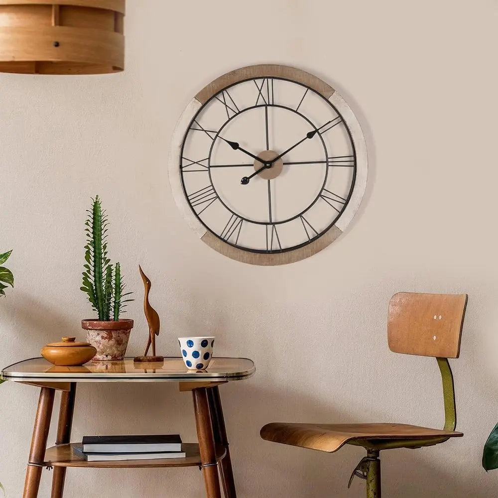Silent Battery Operated Rustic Wall Clock For Home Office Decor