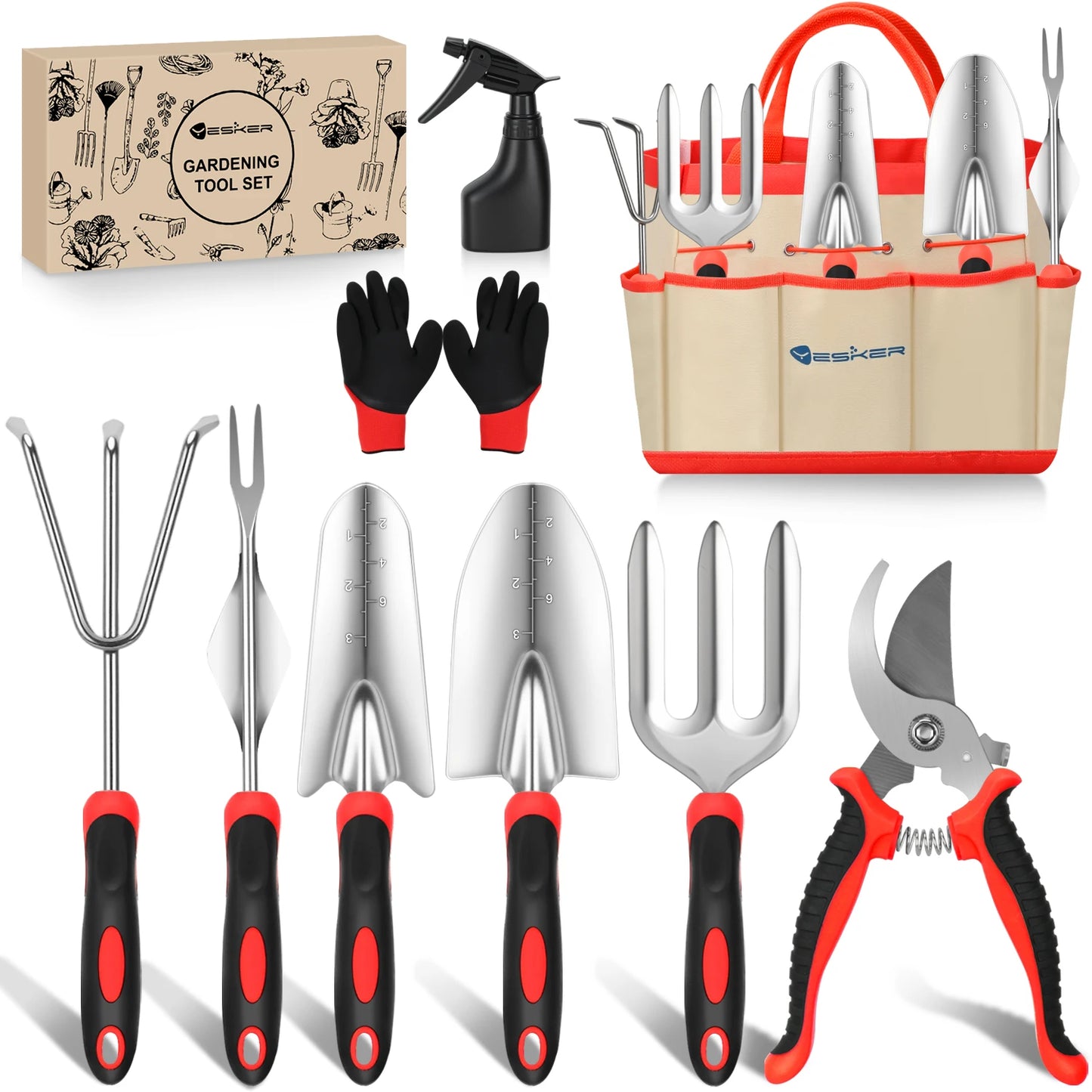 Heavy Duty Eight Piece Garden Tool Kit With Ergonomic Handles