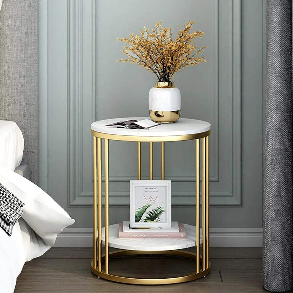 Wisfor Modern Two Tier Round Marble Side Table For Bedrooms