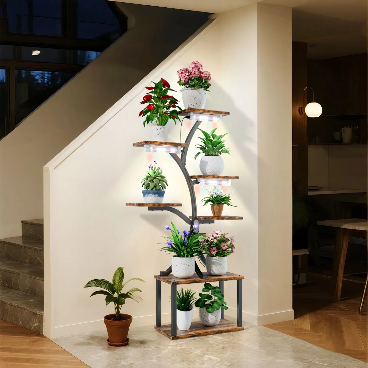 Seven Tier Tree Shaped Plant Stand With Metal Frame