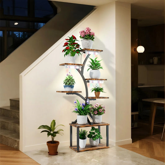 Seven Tier Tree Shaped Plant Stand With Metal Frame