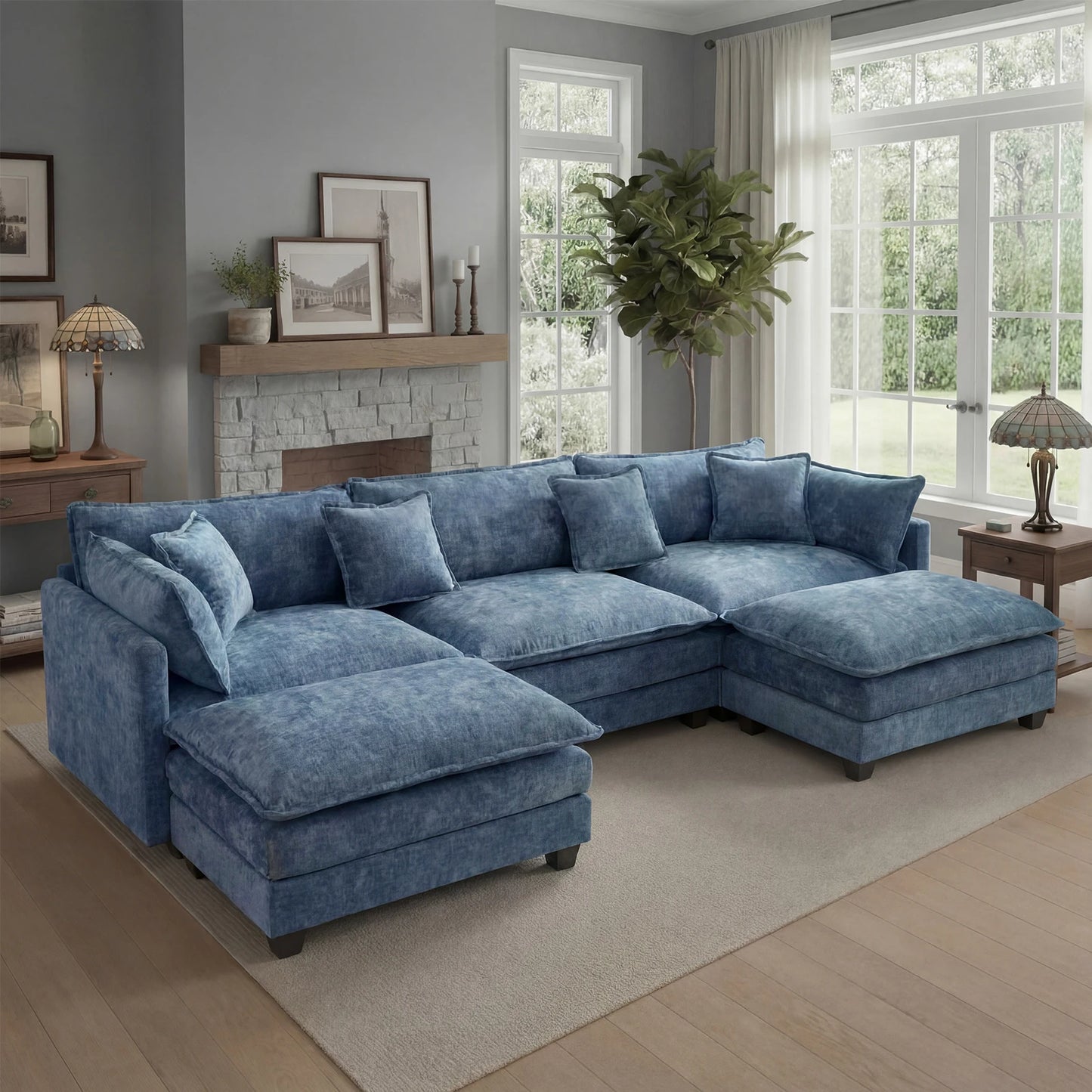 Modern Modular Sectional Sofa With Ottoman And Deep Seat Design