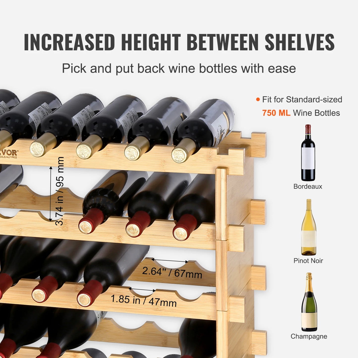 SucceBuy Stackable Bamboo Wine Rack Free Standing Modular Storage Shelf