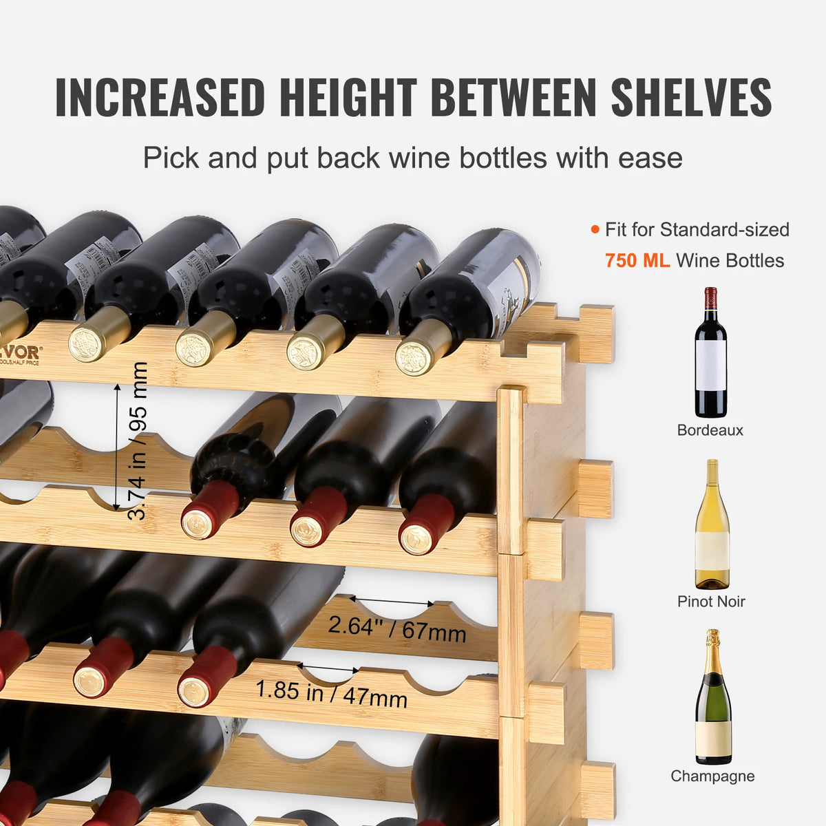 SucceBuy Stackable Bamboo Wine Rack With Natural Wood Display Storage