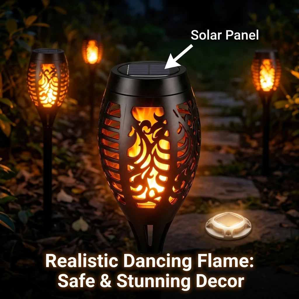 Solar Outdoor Flame Torch And Ground Lamps Waterproof Aluminum Led Pathway