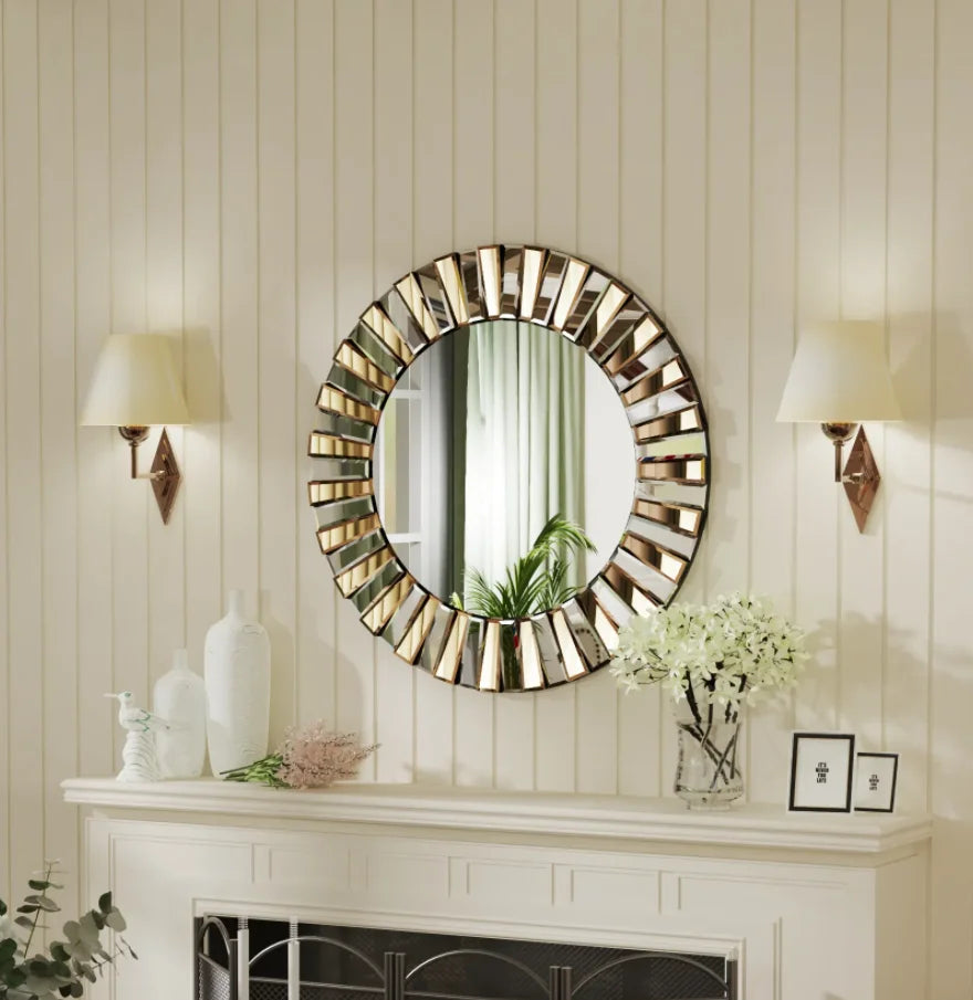 Elegant Starburst Round Wall Mirror For Living Room Decor
