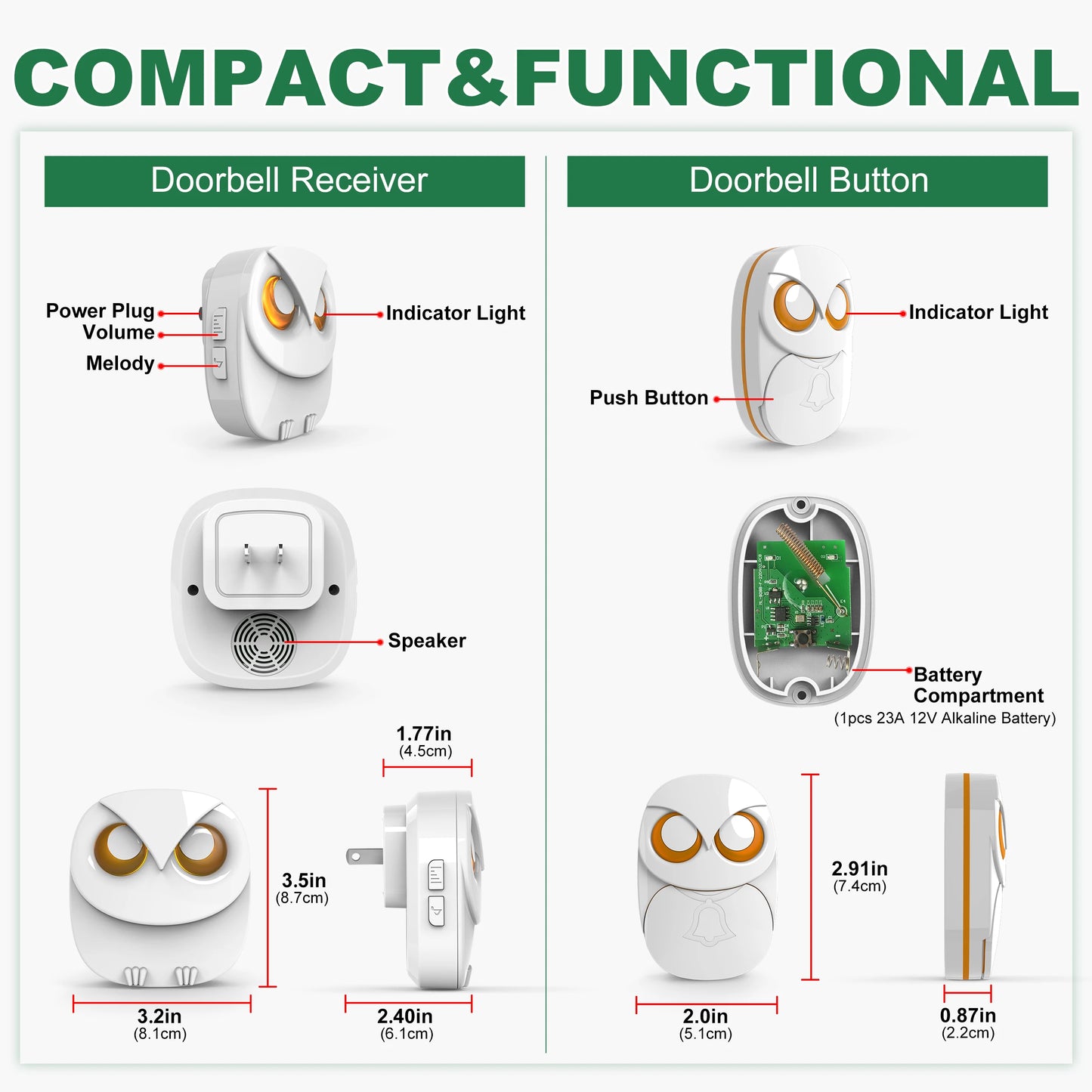 HTZSAFE Wireless Doorbell Chime 300m Long Range Waterproof Touch Button
