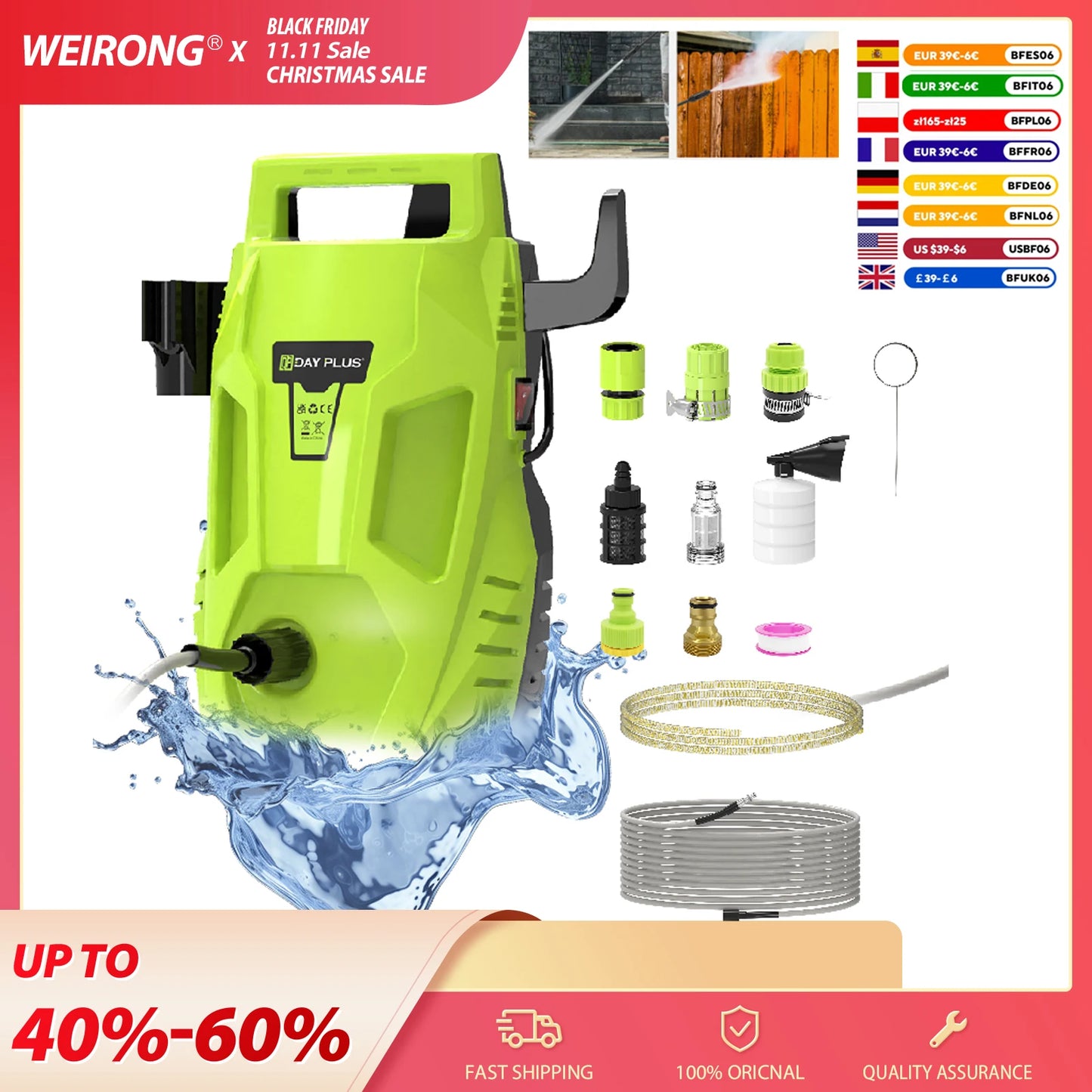 DayPlus Portable Electric Pressure Washer For Home And Garden Cleaning