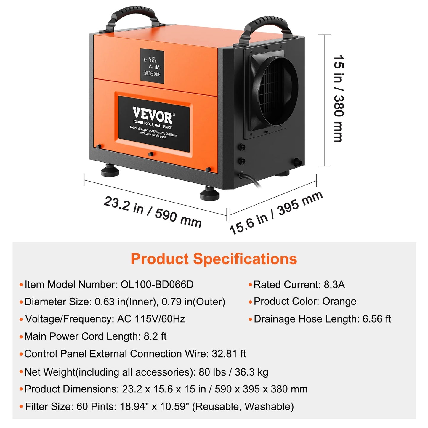 VEVOR Commercial Dehumidifier With Drain Hose For Basements And Warehouses
