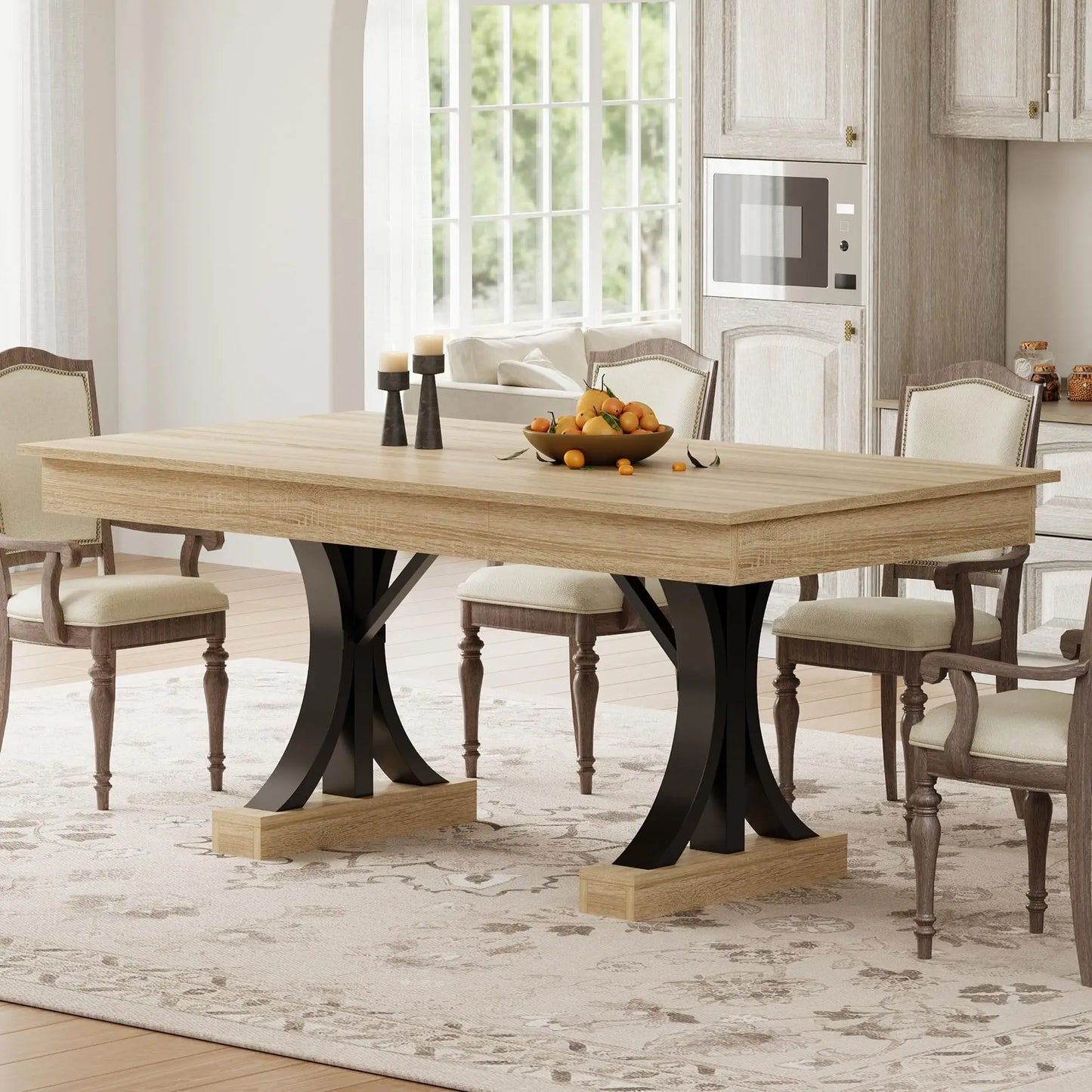 HiMISS Industrial Wooden Dining Table With Two Drawers