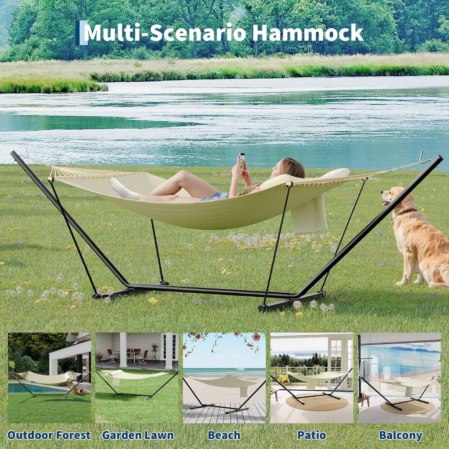 Premium Double Hammock With Sturdy Stand And Comfortable Pillow