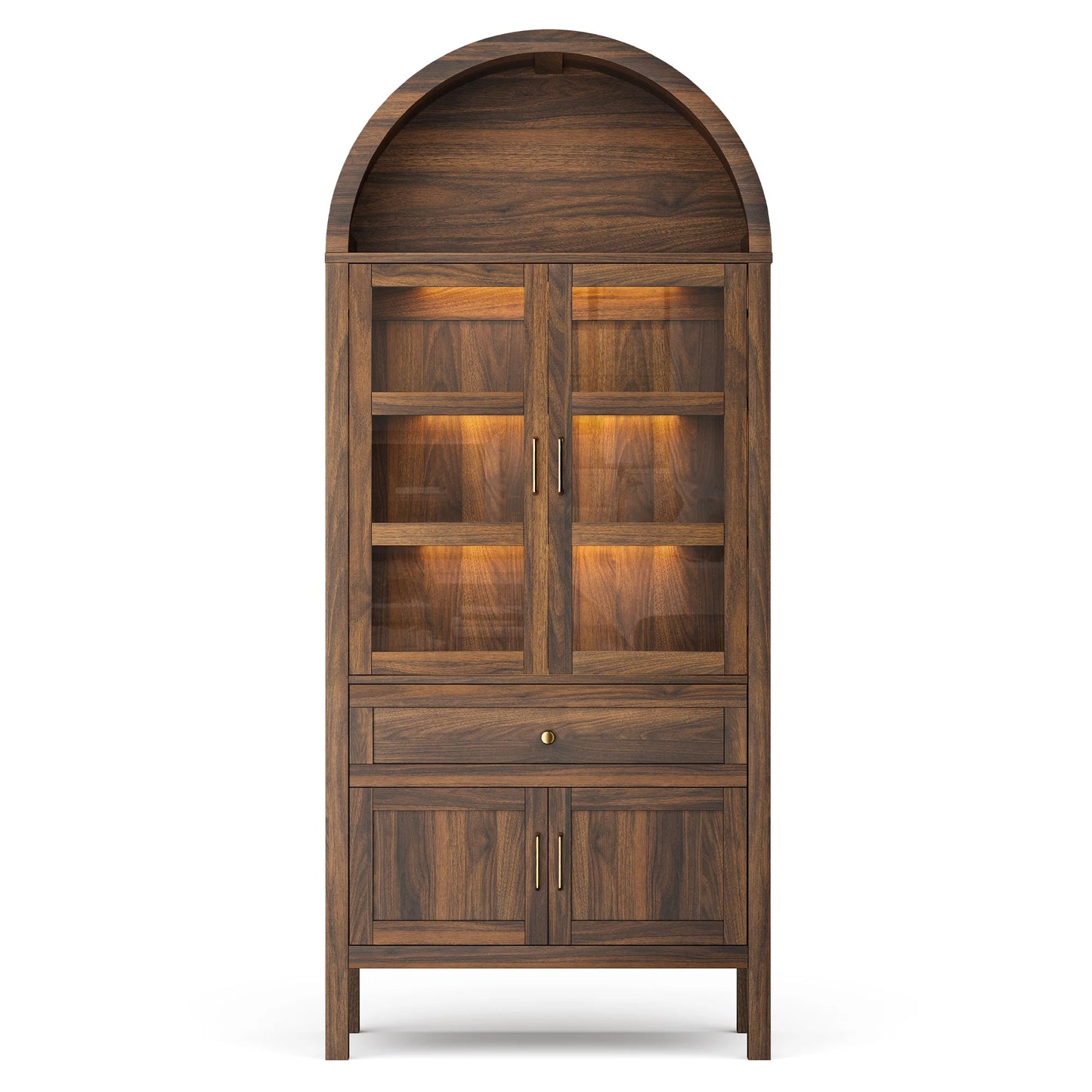 Cottinch Arched Storage Cabinet With Adjustable Shelves And LED Lights