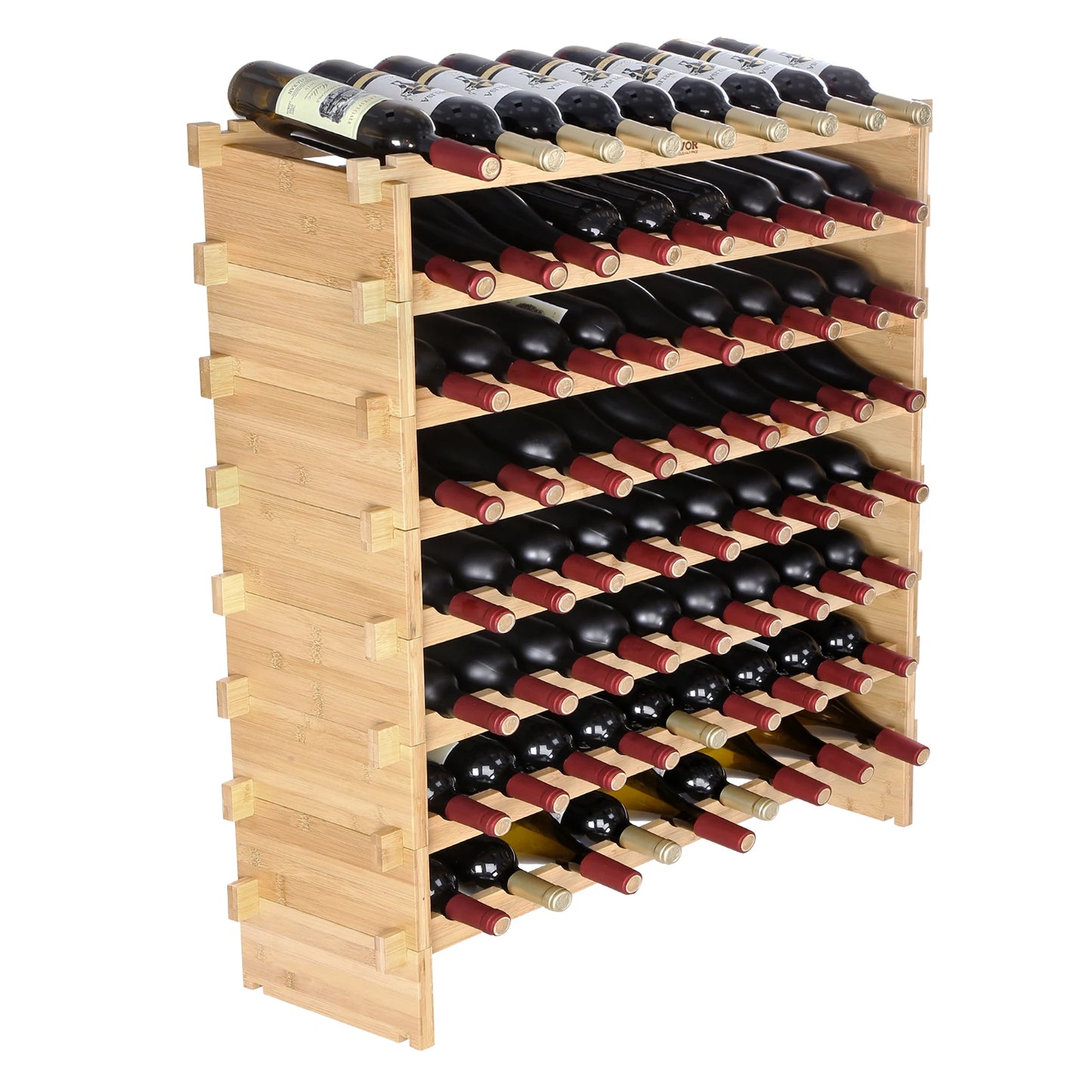 SucceBuy Stackable Bamboo Wine Rack Free Standing Modular Storage Shelf