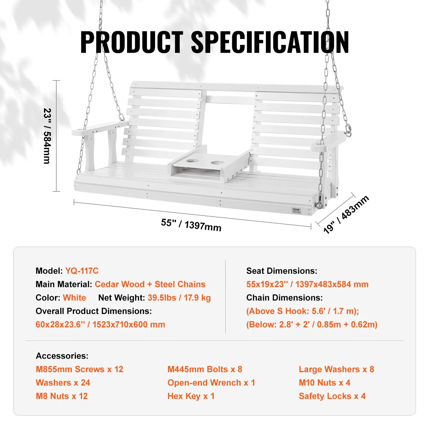 Succebuy Cedar Wood Outdoor Porch Swing Patio Garden Bench