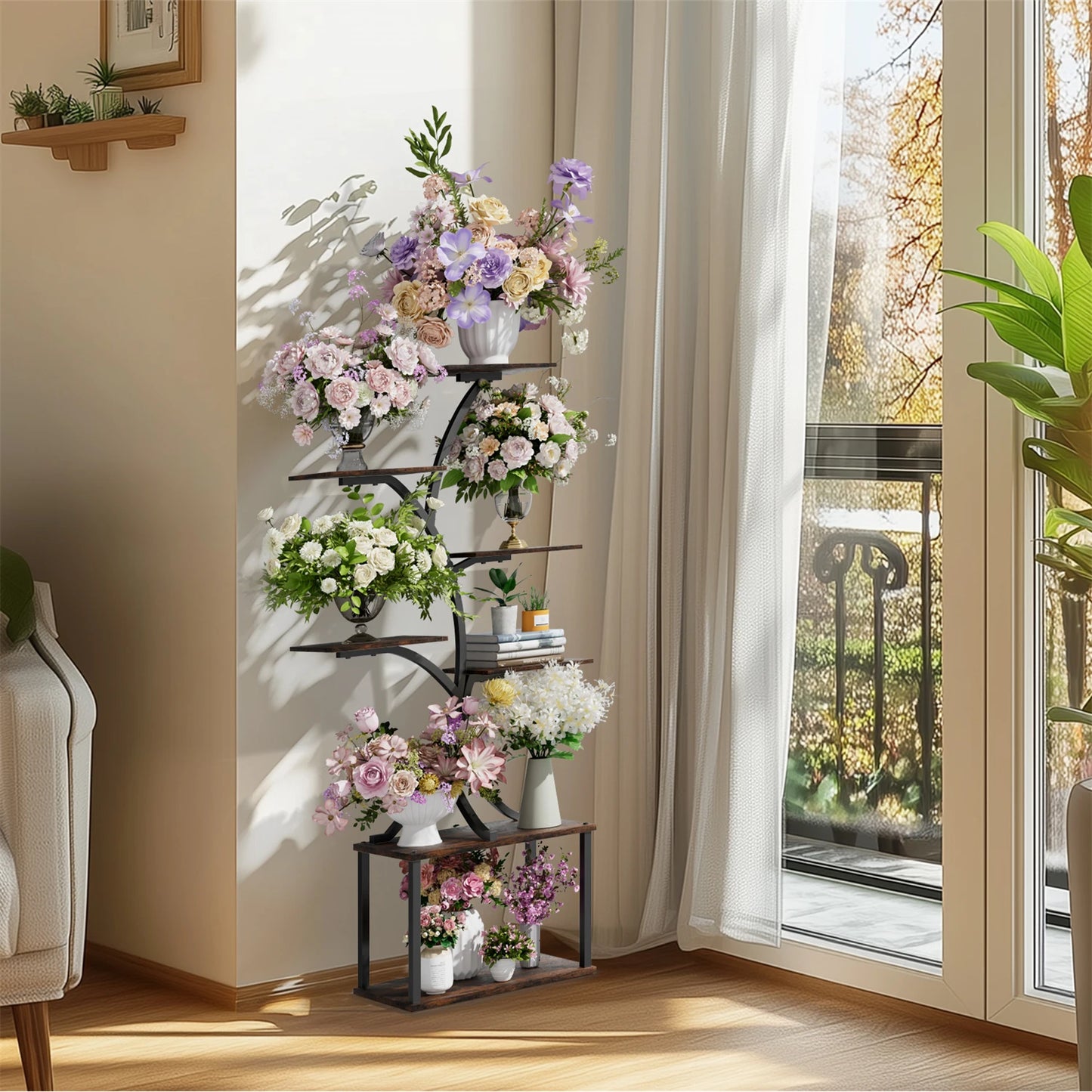 Seven Tier Tree Shaped Plant Stand With Metal Frame