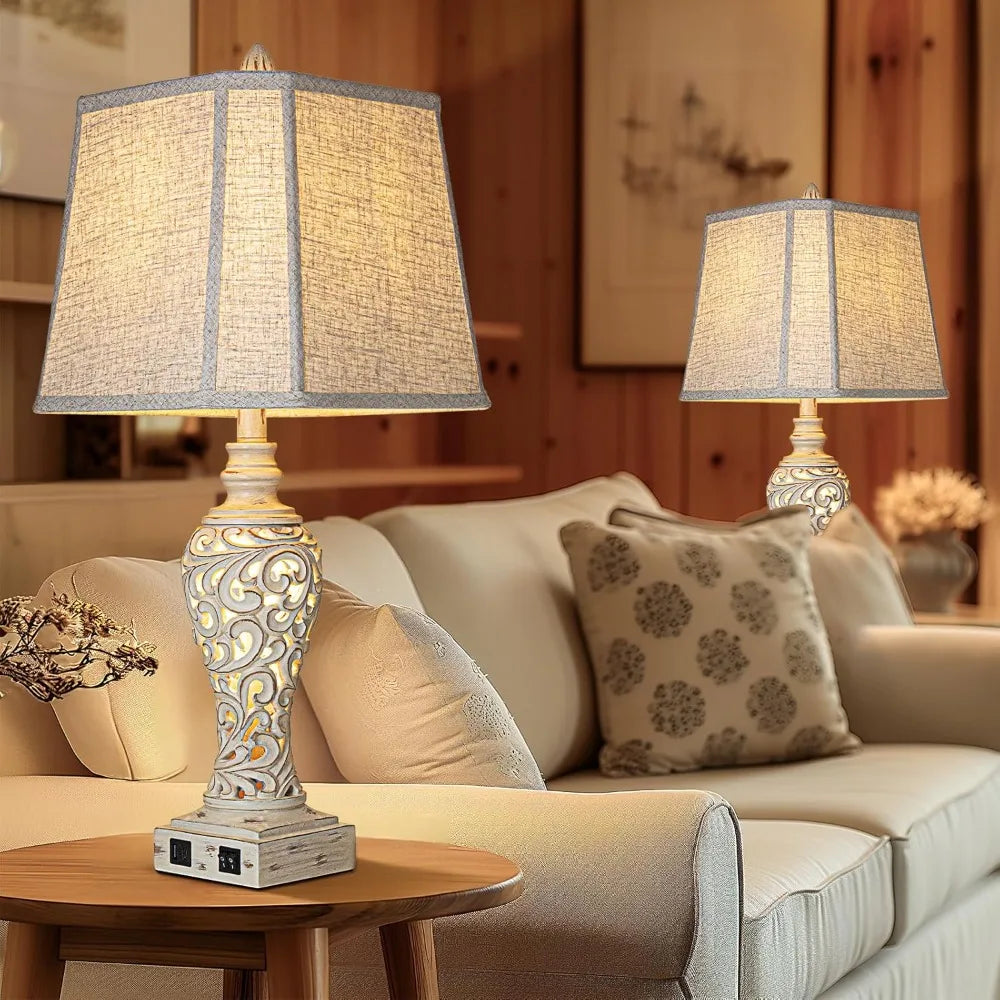 Two Fabric Table Lamps With Usb Port And Night Light