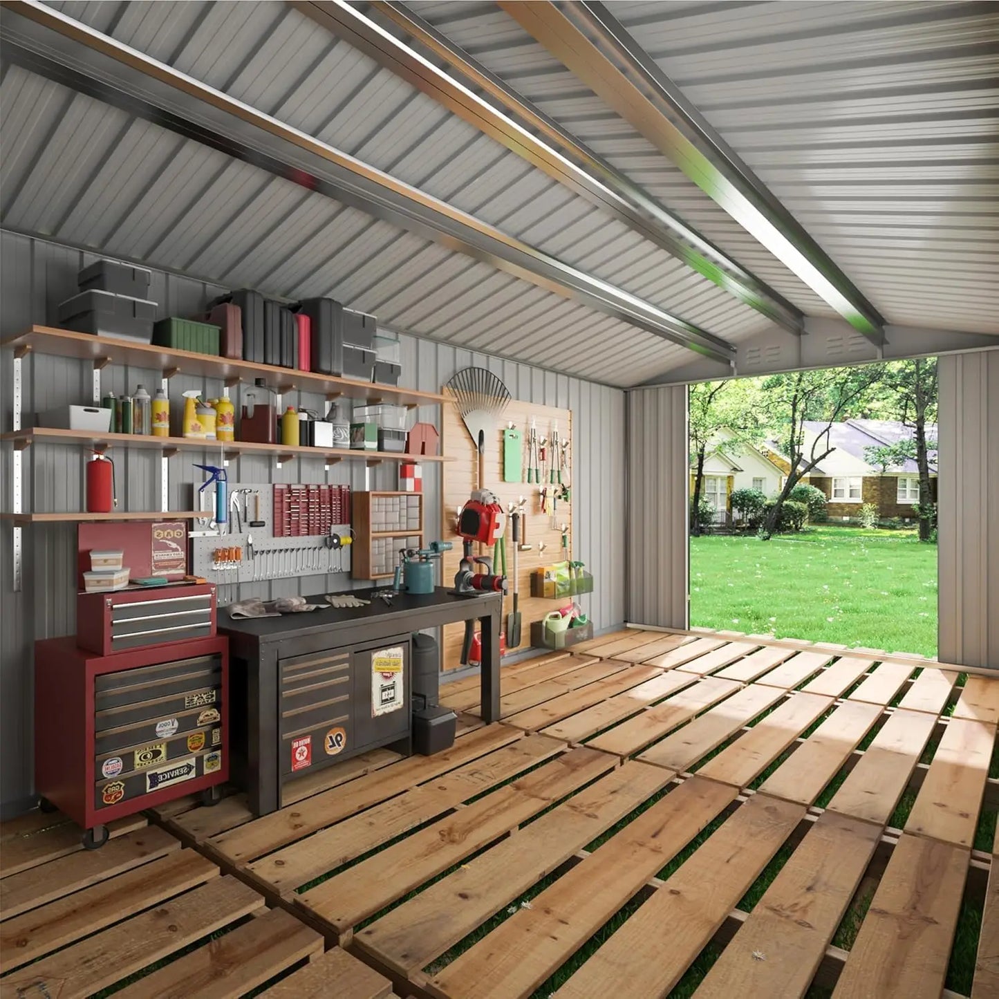 VIWAT Heavy Duty Outdoor Metal Storage Shed With Secure Door