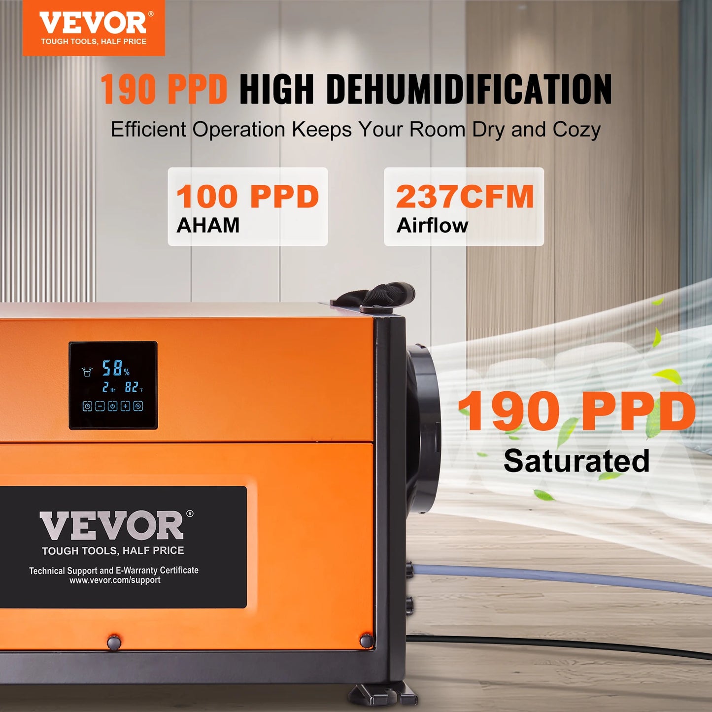 VEVOR Commercial Dehumidifier With Drain Hose For Basements And Warehouses