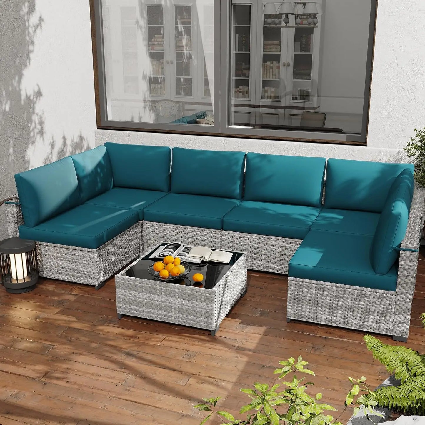 All Weather Rattan Modular Sectional Patio Conversation Set With Cushions