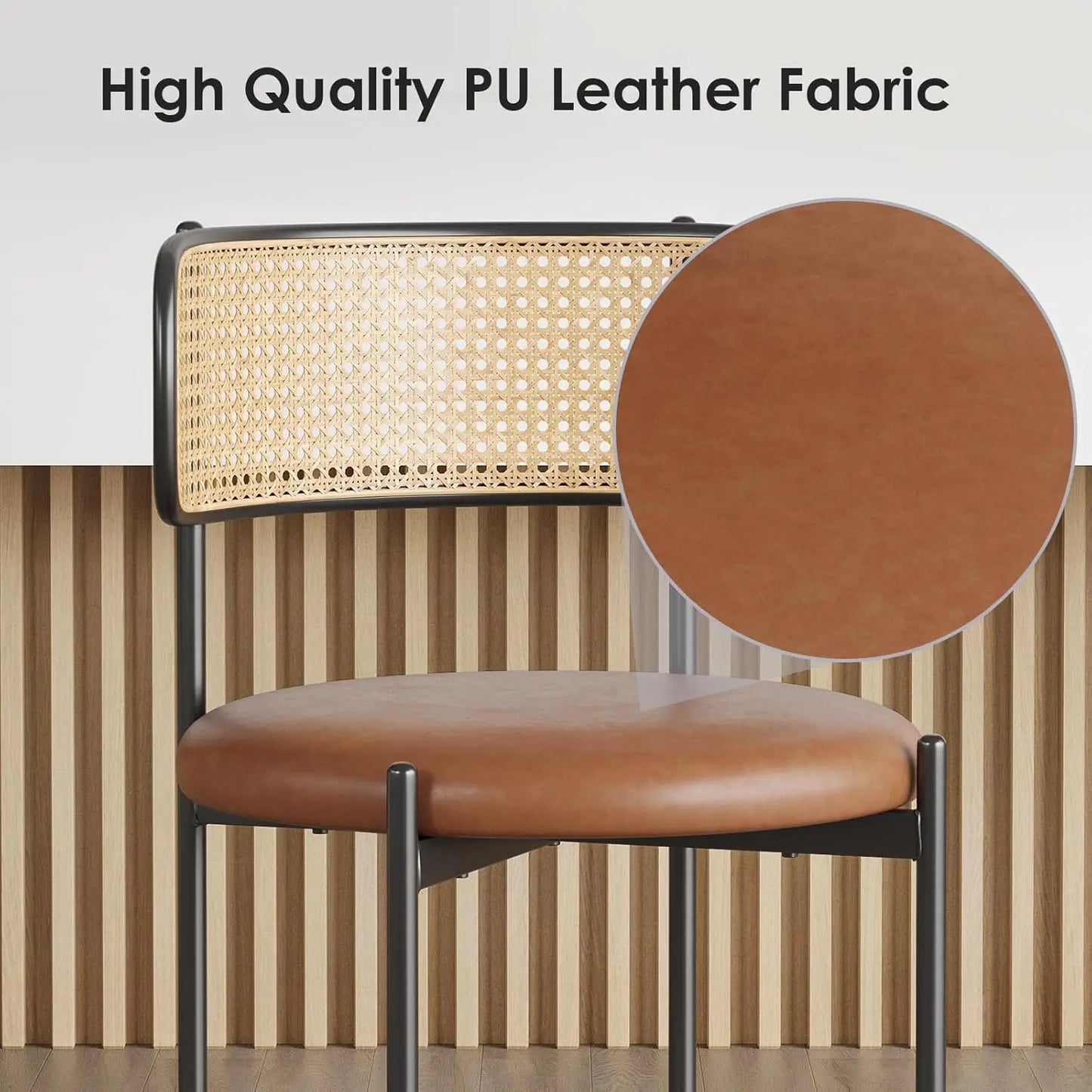 Farini Modern Dining Chairs With PU Leather And Rattan Back
