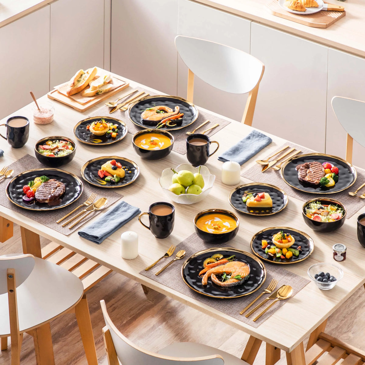 MALACASA Ceramic Dinnerware Set With Gold Trim Tableware Collection