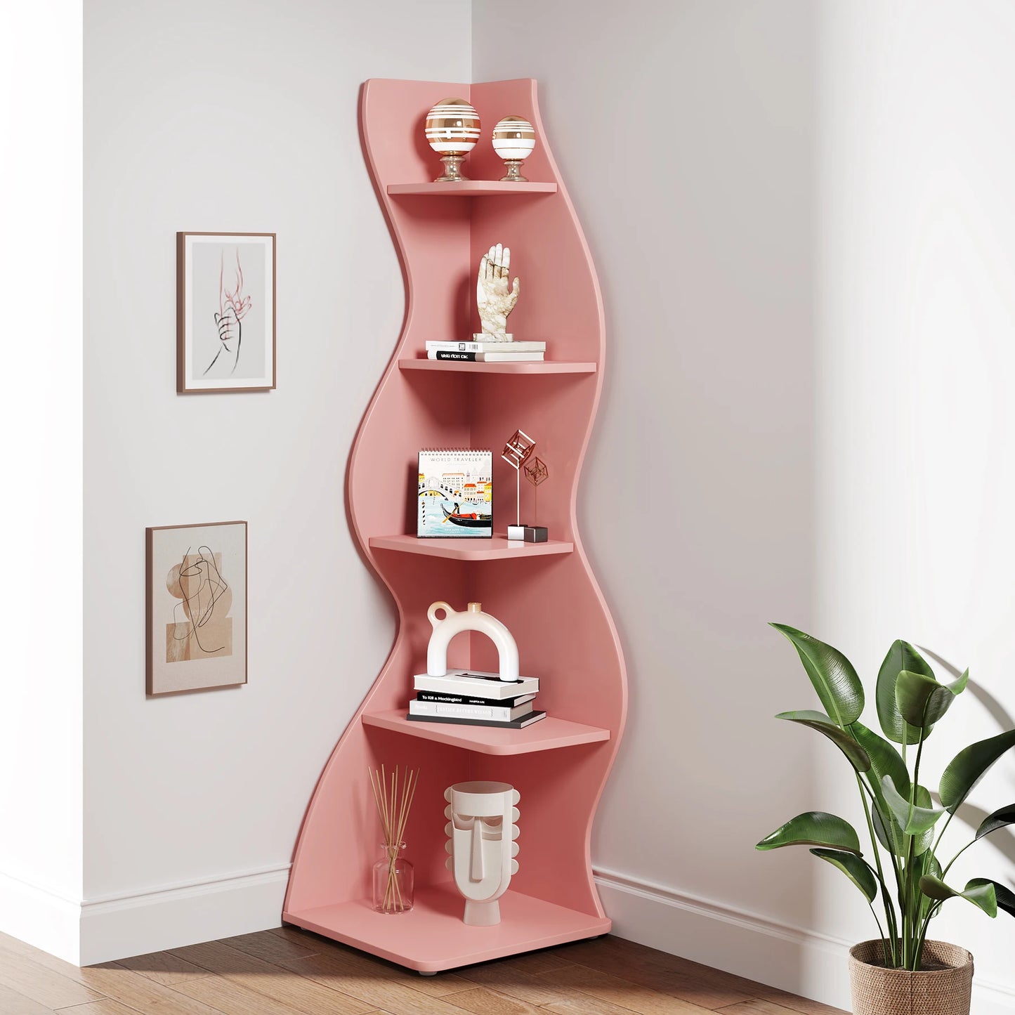 Tribesigns Five Tier Wooden Corner Wall Display Bookshelf