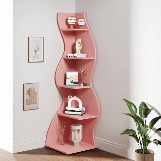 Tribesigns Modern Corner Wall Bookshelf Wooden Storage Rack