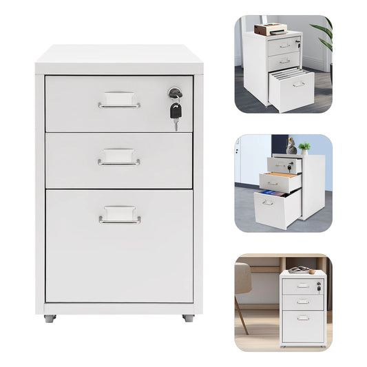 3-Tier Rectangular Metal Vertical Filing Cabinet With Mobile Lock
