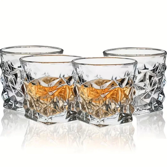 Elegant Diamond Pattern Whiskey Glasses For Bourbon Scotch And Cocktails