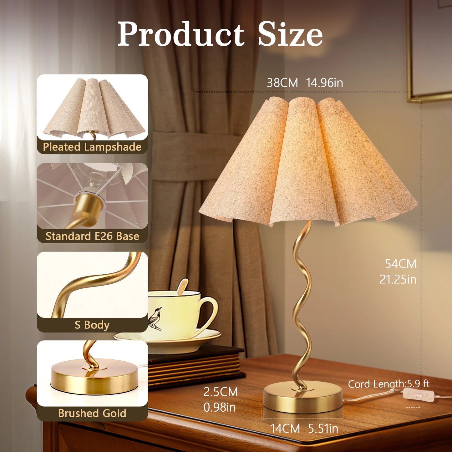 Modern Scalloped Pleated Iron Table Lamp For Bedroom Decor