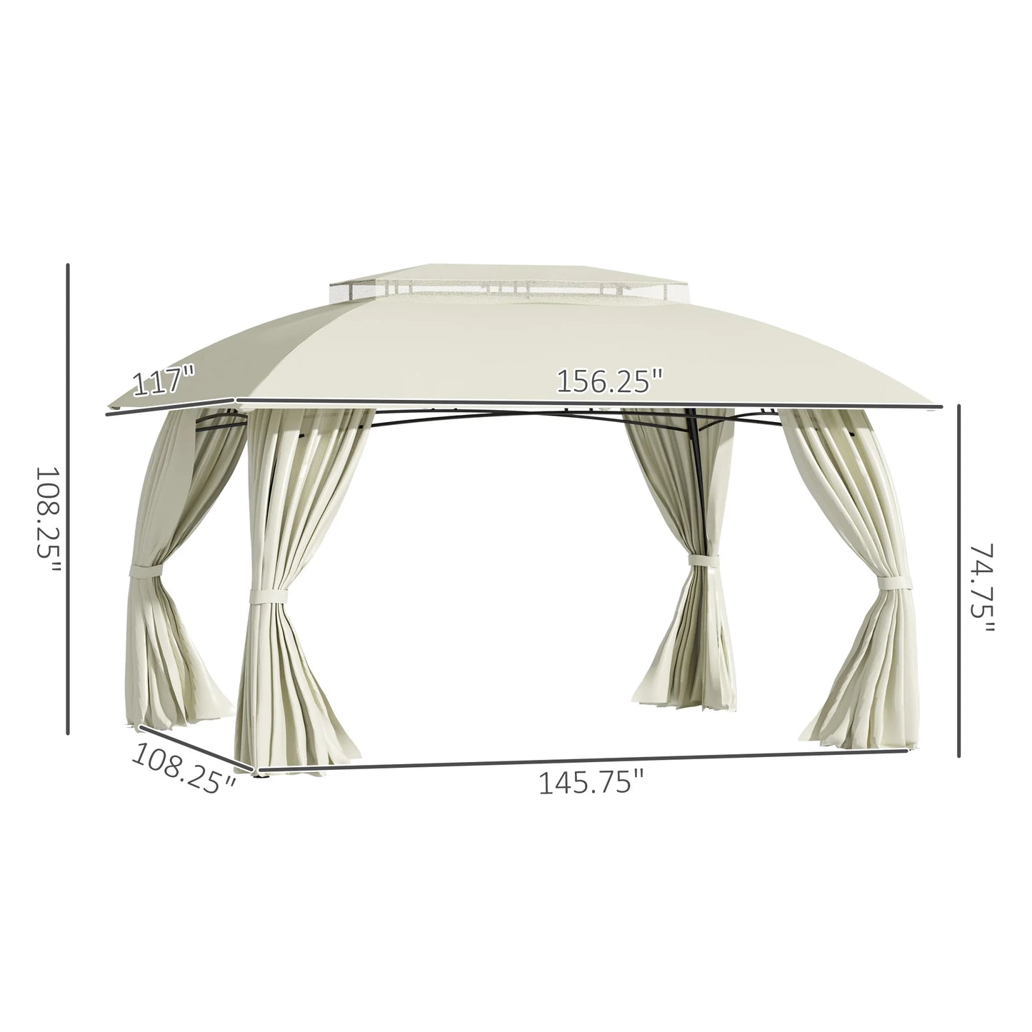 Double Vented Steel Patio Gazebo With Polyester Canopy And Curtains