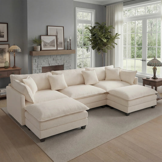 Modern Modular Sectional Sofa With Ottoman And Deep Seat Design