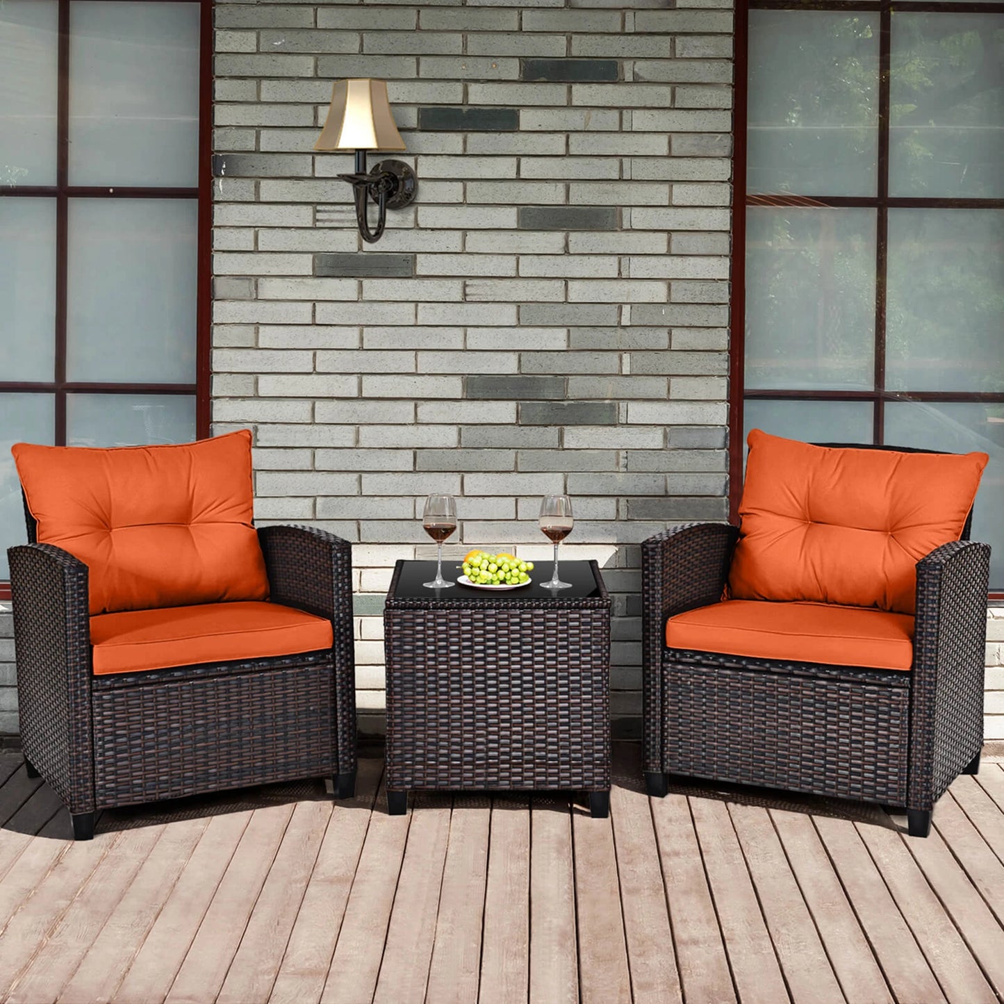 Homasis Outdoor Rattan Furniture Conversation Set With Cushions