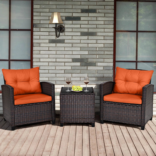 Homasis Outdoor Rattan Furniture Conversation Set With Cushions