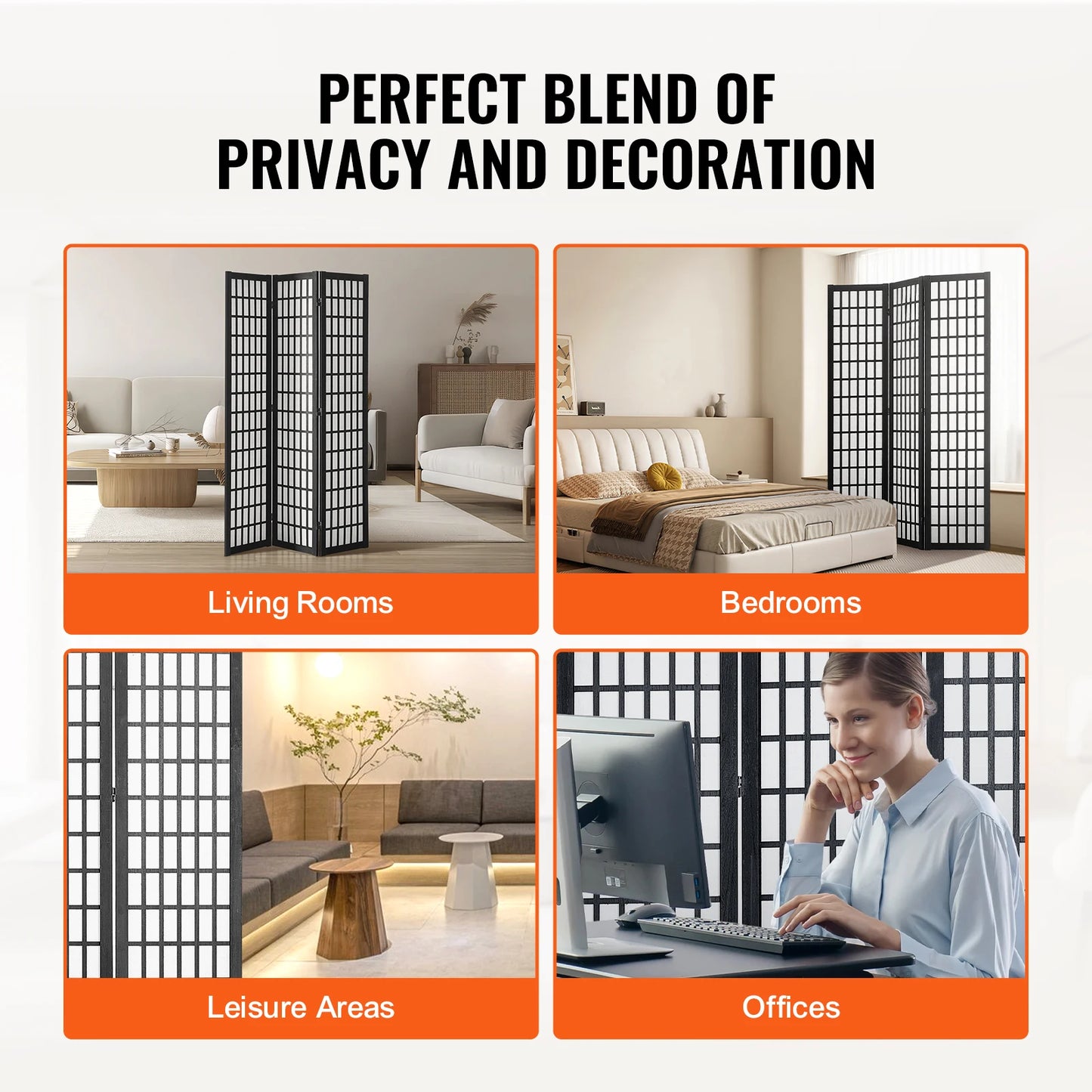 SucceBuy Wood Folding Privacy Screen Portable Room Divider